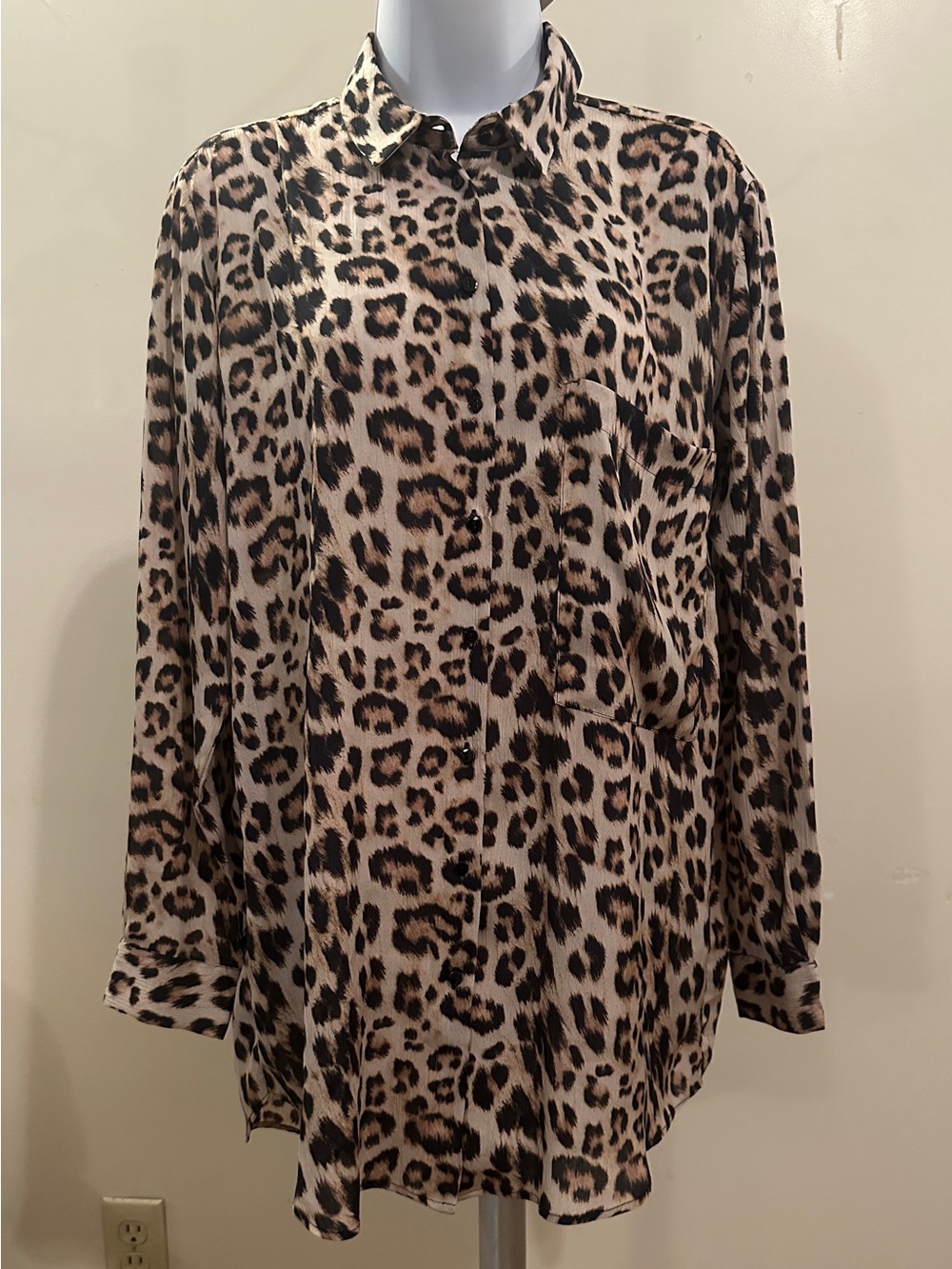 Zara Leopard Print Button-Down Shirt - Beige and Black